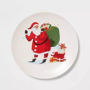 Threshold 7.5" Santa Stoneware Appetizer Plate Red White Set 4